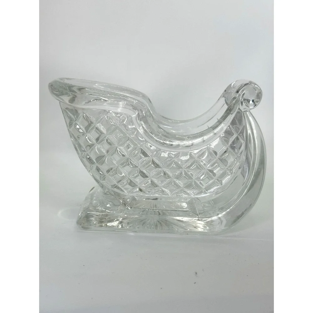 Vintage St George Crystal Holiday Sleigh 24% Lead USA‎ Candy Dish NIB Giftware